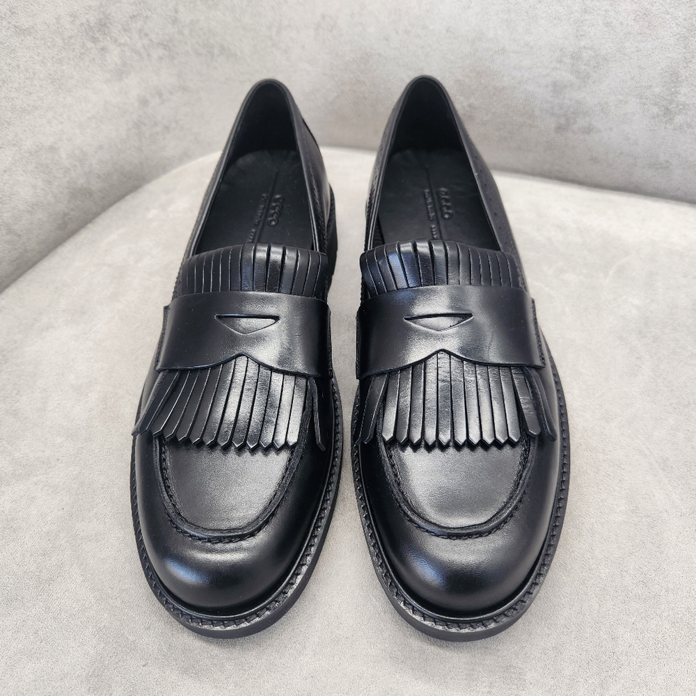 Ecco Loafers Women's 11.5 Black Leather Metropole Oslo Kiltie Lug Sole New $185